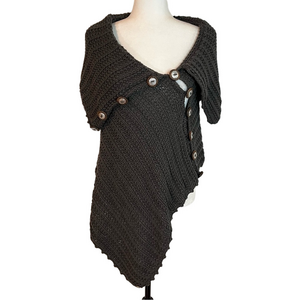 Pure Handknit Women's Dark Charcoal Grey Asymmetrical Crochet Shrug Wrap OS